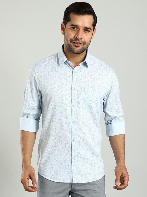 Indian Terrain Men's Regular Fit Full Sleeve Tropical Print Blue Shirt